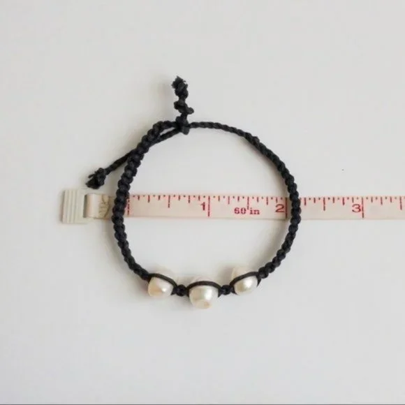 White Baroque Fresh Water Pearl Bracelet Adjustable Cord Artisan Handmade